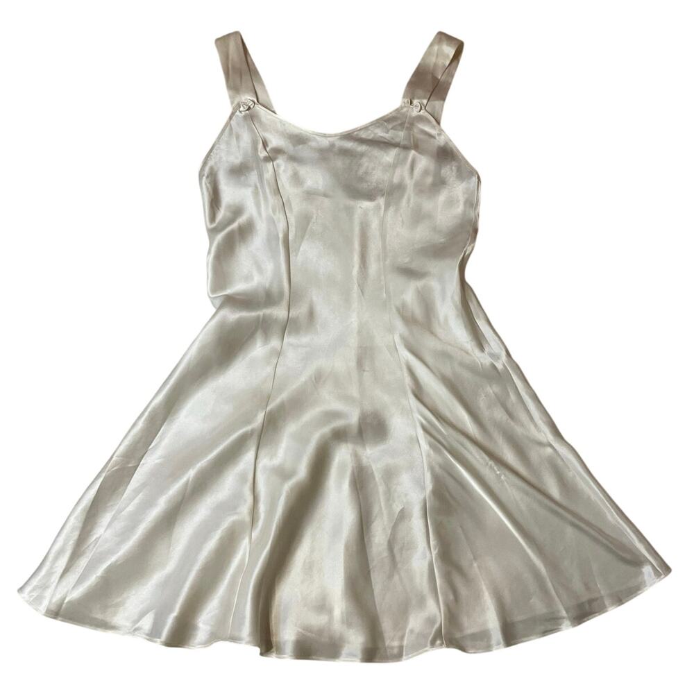 VTG Sha Ela White Silky Y2K Bridal Mini Slip Dress W/ Bow Detail  Large